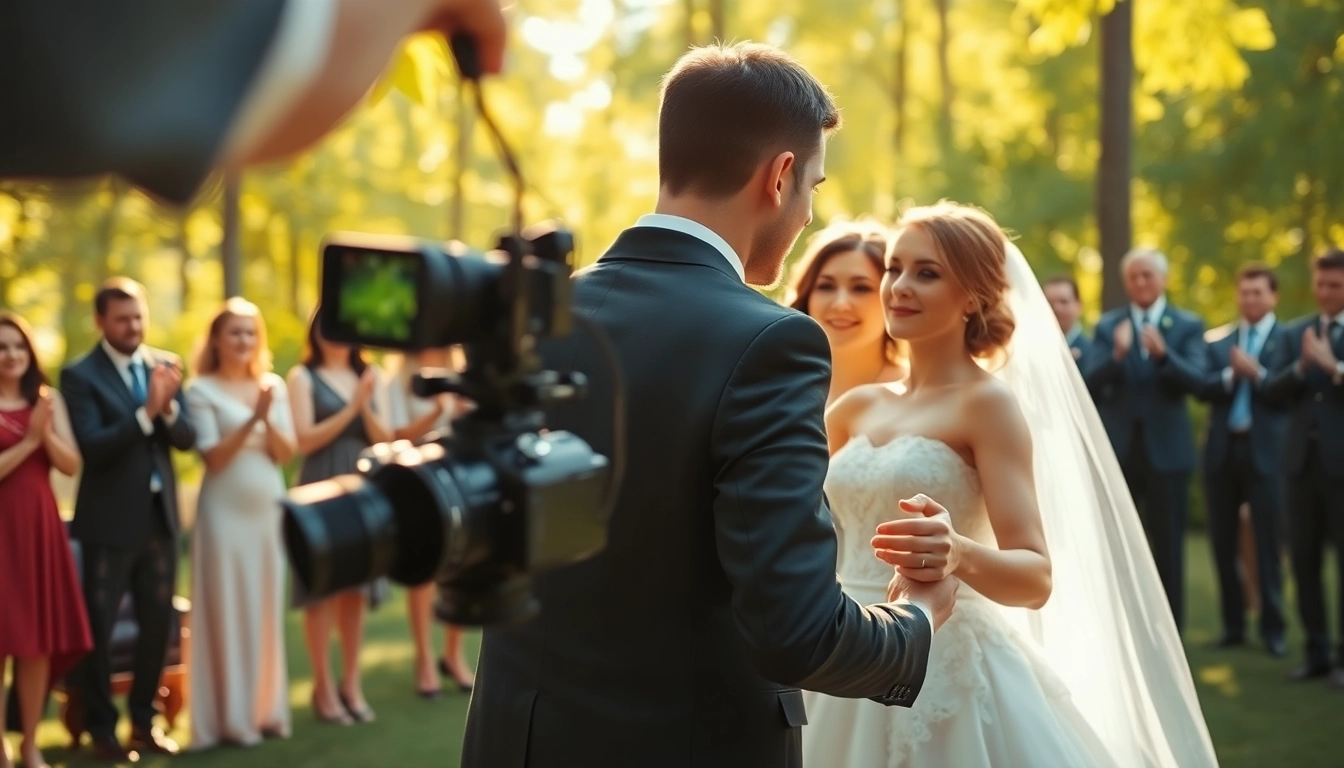 Edmonton videographer capturing a couple's first dance at a picturesque outdoor wedding.
