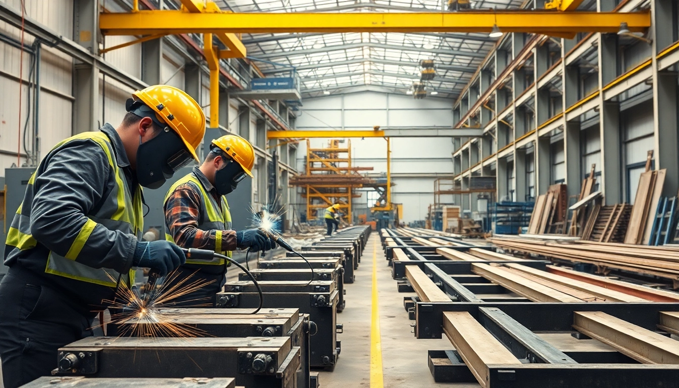Industrial fabrication Edmonton workshop with skilled workers and machinery in action.