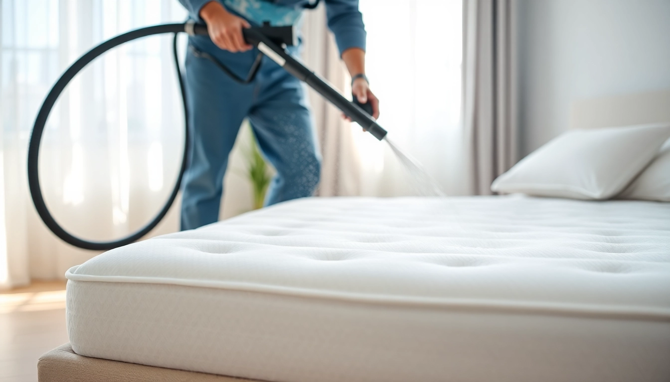 Experience professional mattress cleaning Dubai with a technician showcasing deep cleaning techniques.