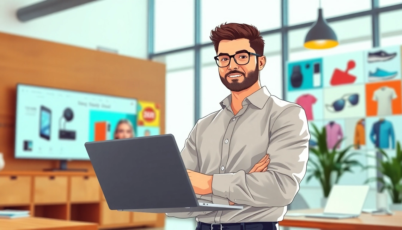 Explore deviens-dropshipper.fr avec un entrepreneur déterminé dans un environnement moderne.