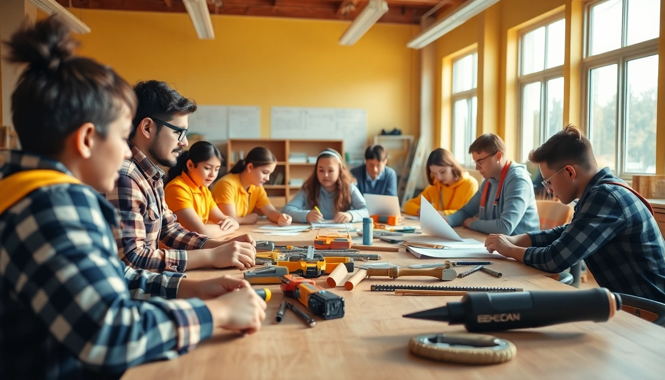 Students participating in construction education training, showcasing hands-on learning techniques and tools.