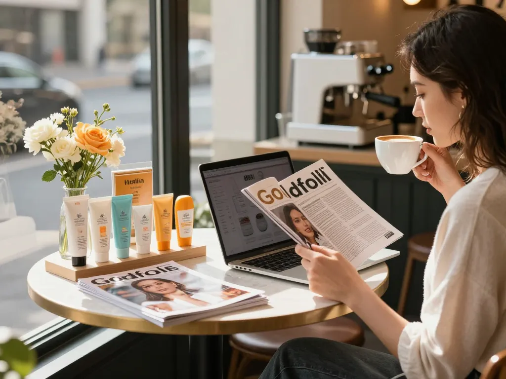 Explore a chic café scene showcasing stylish face SPF products amidst a relaxed morning vibe.