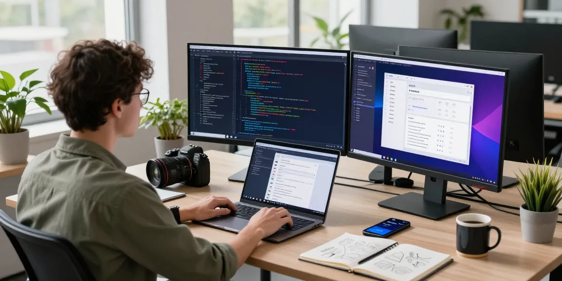 Developer coding in a modern workspace showcasing 纸飞机中文版官网 app.