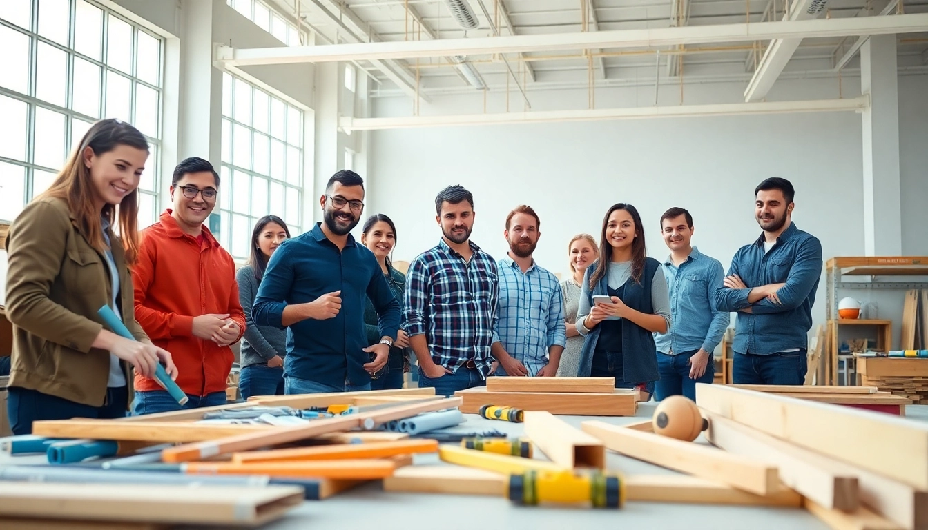 Students actively participating in construction education training among modern tools and equipment.