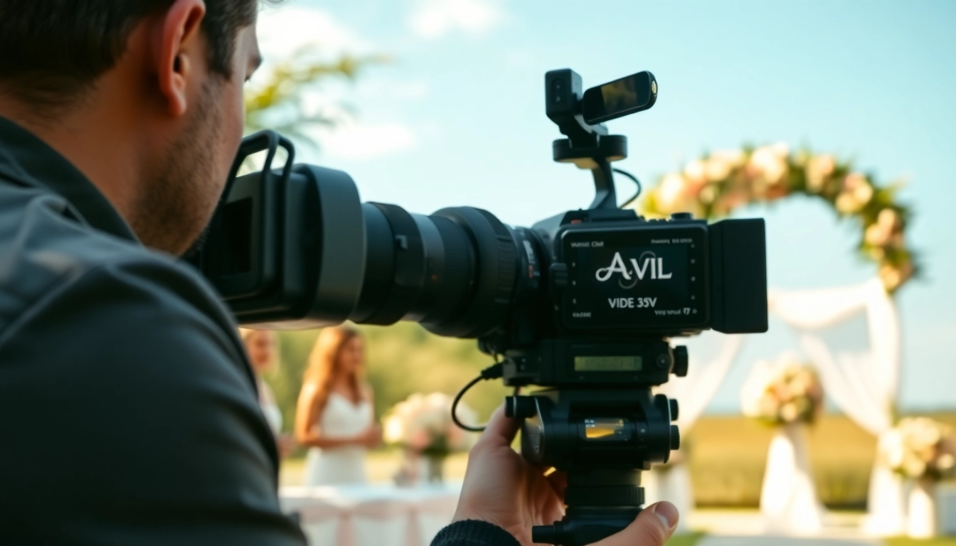 Videographer capturing a wedding ceremony, showcasing craft and professionalism in bright outdoor settings.