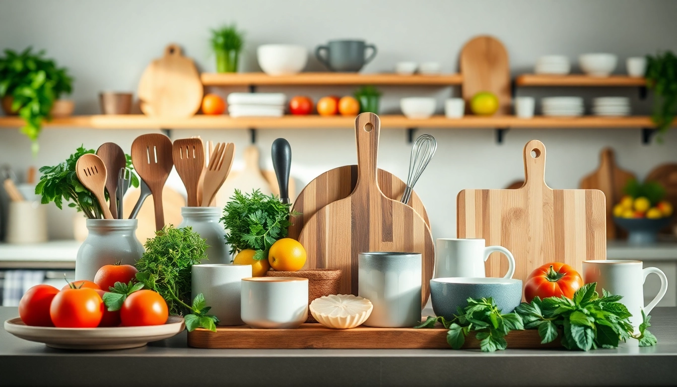 Engaging kitchenware gift ideas NZ display featuring eco-friendly utensils and stylish mugs.