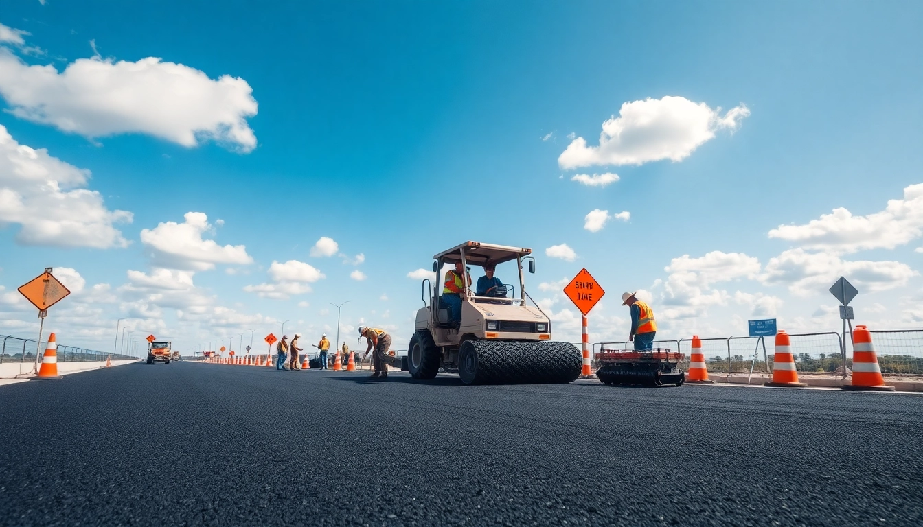 Dares Surfacing team applying asphalt with precision on a sunny day.