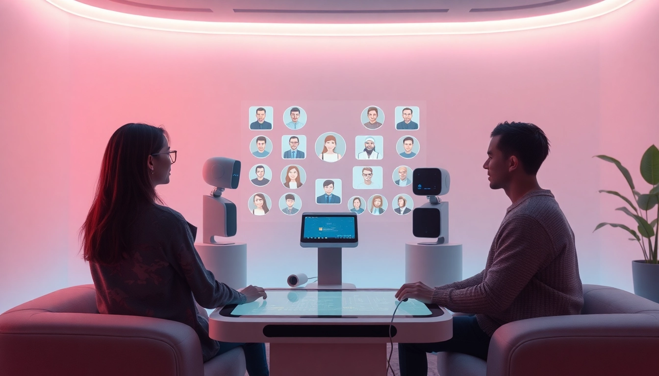 AI sex interaction showcasing friendly digital companions in a serene environment.
