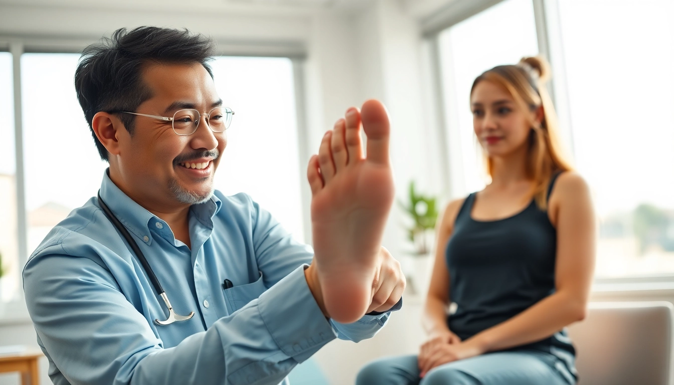Examine a patient's foot using advanced techniques at https://www.drzavosh.com for optimal chiropractic care.