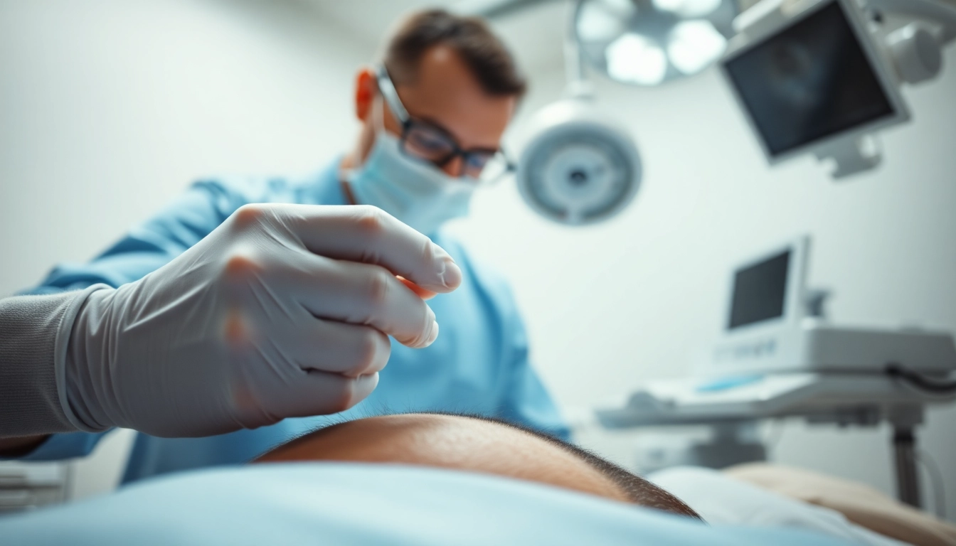 Engaging hair transplant london procedure showcasing a surgeon performing grafting with precision.