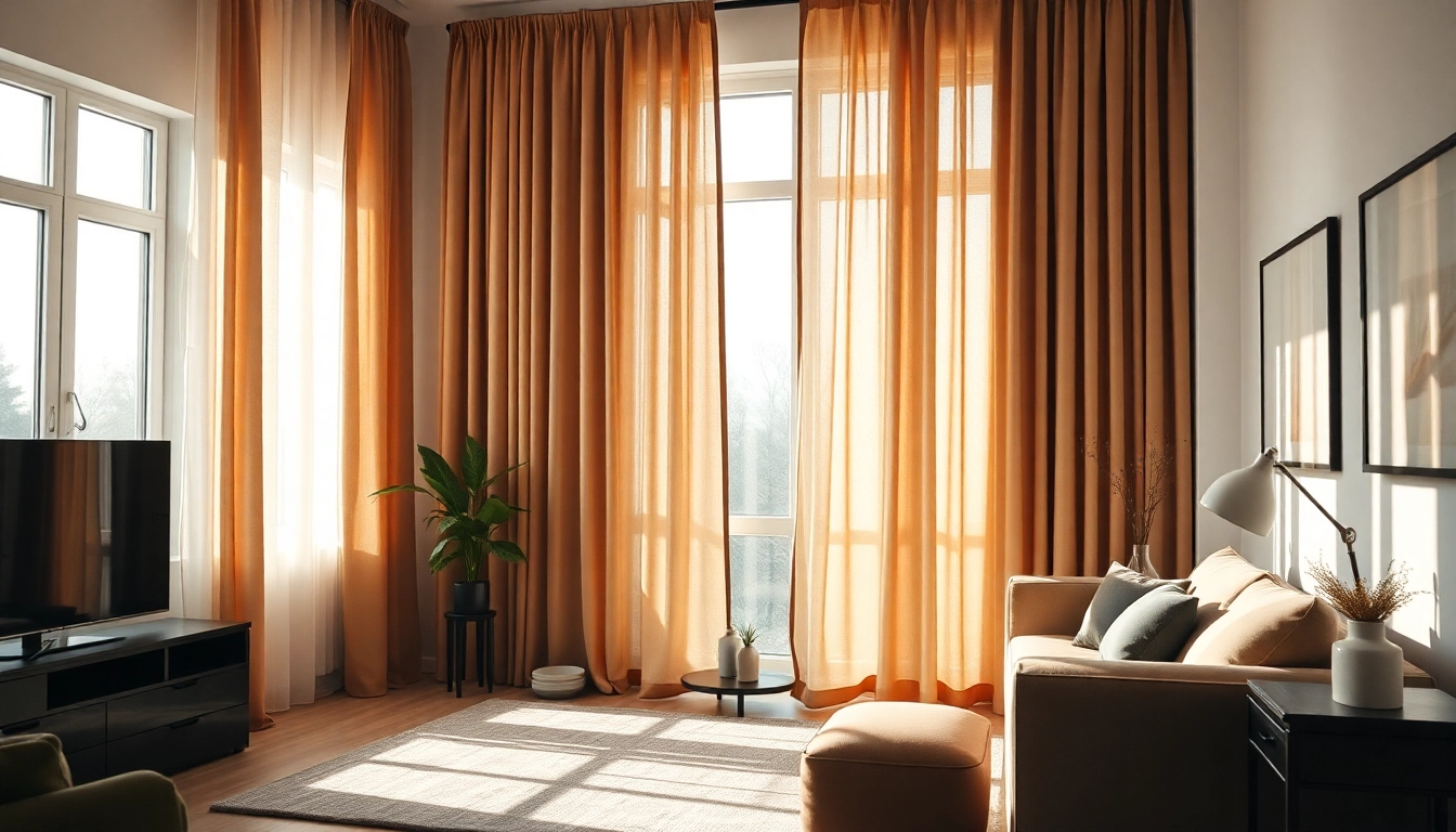 Verduisterende gordijnen in een gezellige woonkamer met warme tinten en natuurlijk licht voor sfeer.