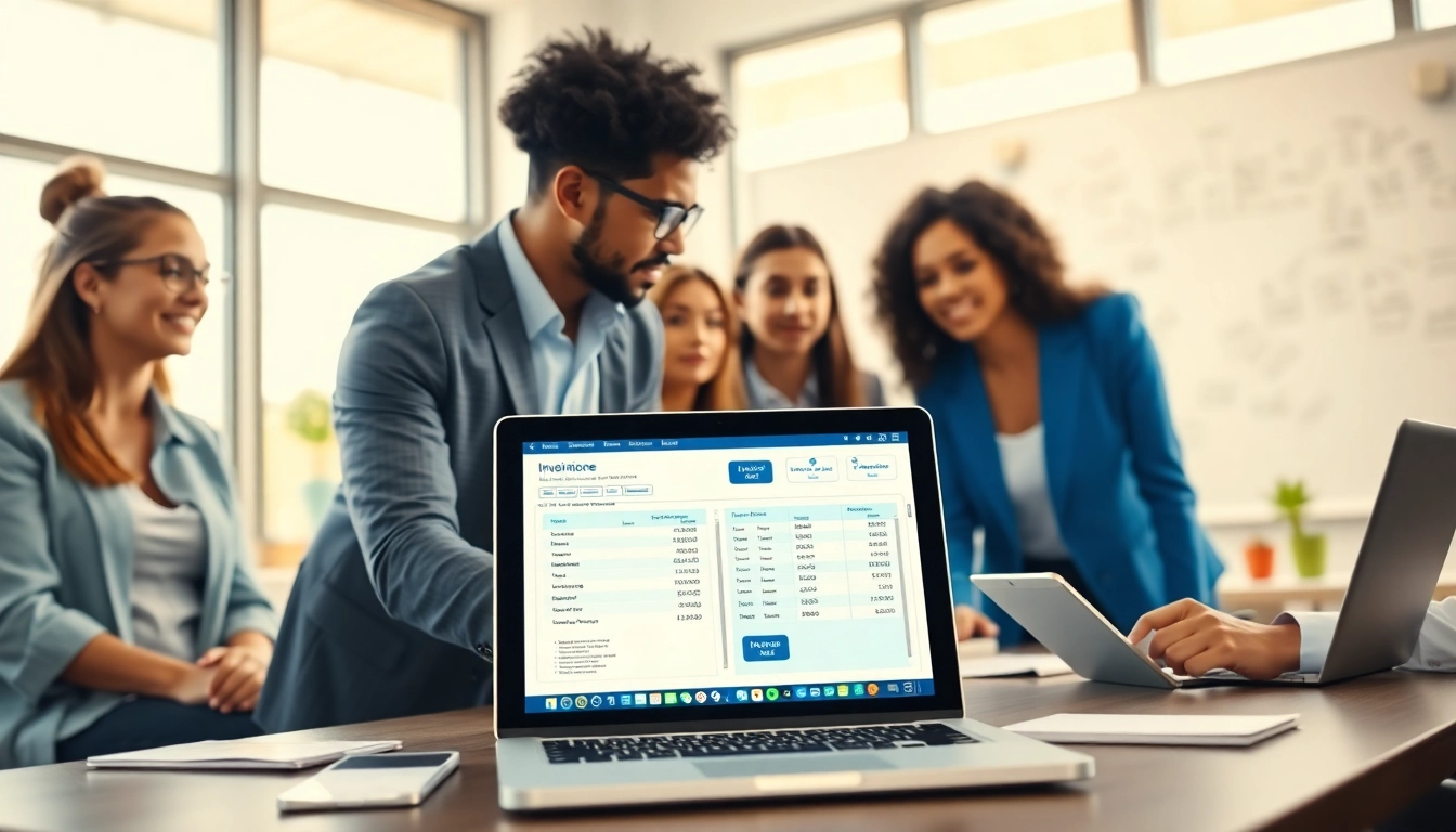 Enhance your business efficiency with invoice processing software displayed in a collaborative office setting.