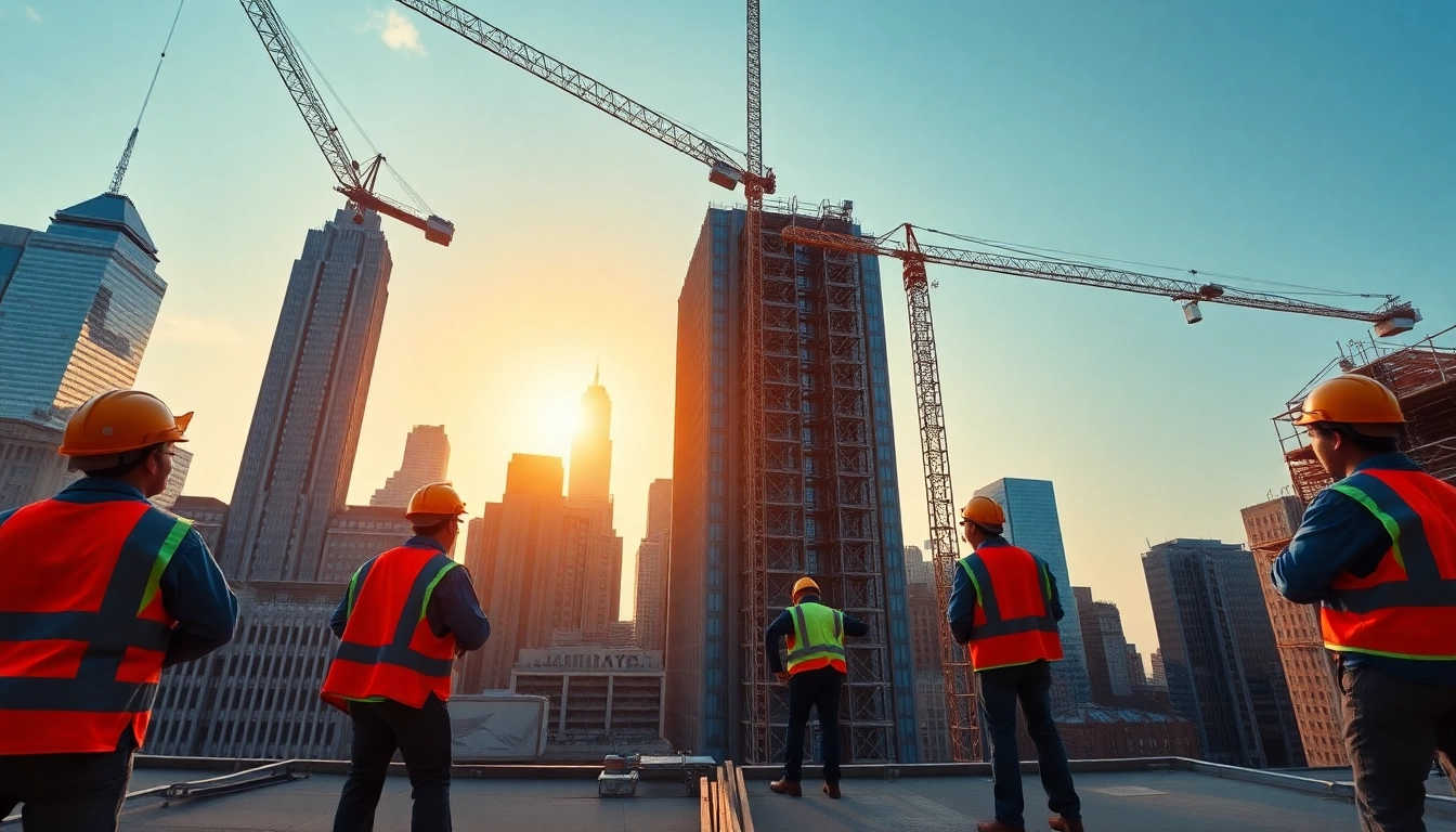 New York City General Contractor coordinating a construction project with workers on-site.