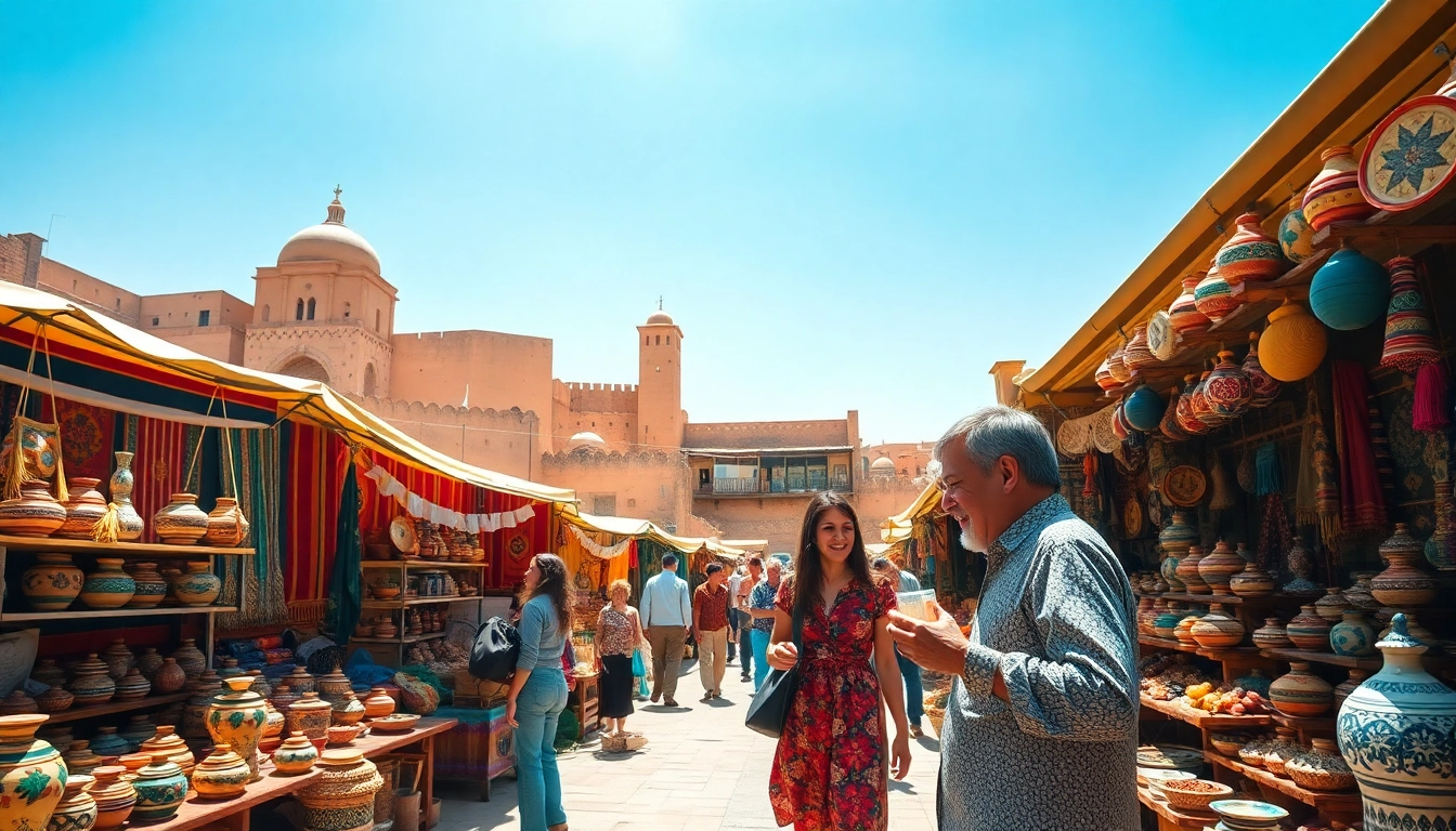 Experience the vibrant essence of a Moroccan market to visit morocco through colorful stalls and cultural interactions.