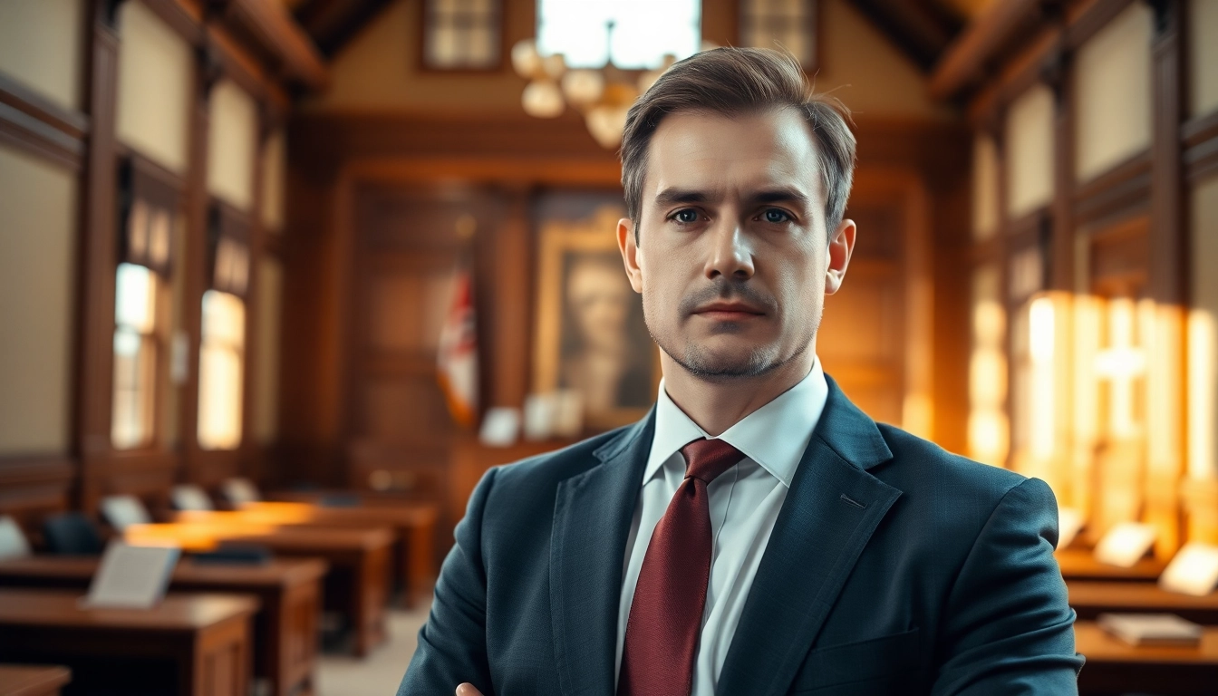 Asheville criminal defense lawyer confidently representing clients in a courtroom setting.
