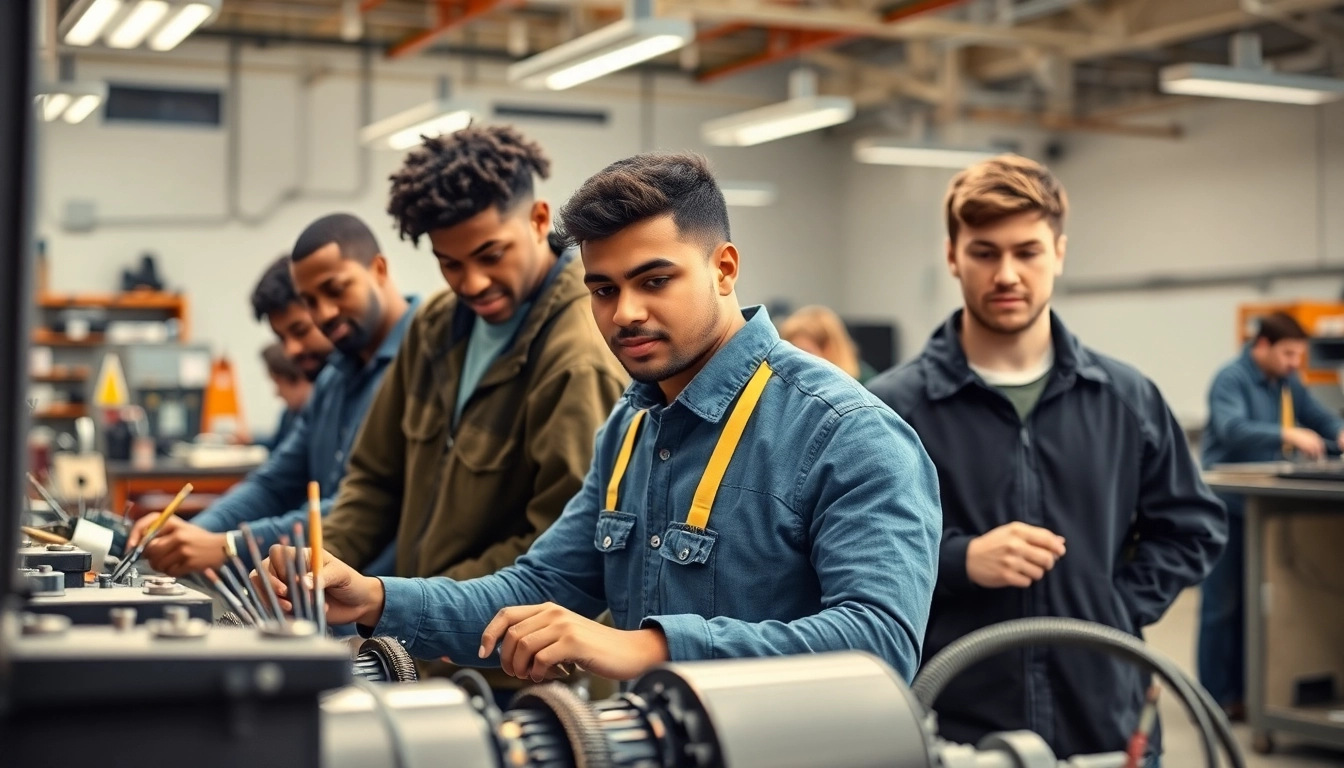 Students studying at a Trade School Tennessee, focusing on hands-on technical training in a bright environment.
