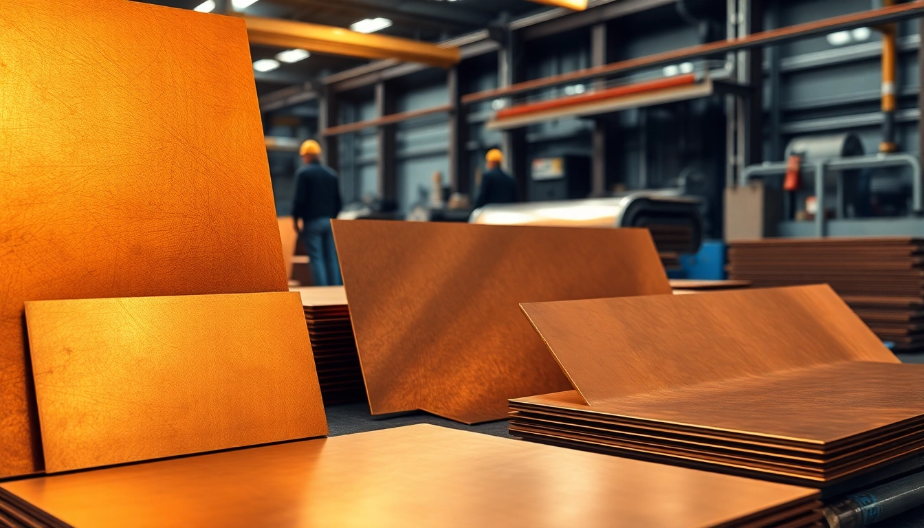 Foi de bronz (Tabla bronz) prezentate într-un cadru industrial, evidențiind textura și calitatea metalică.