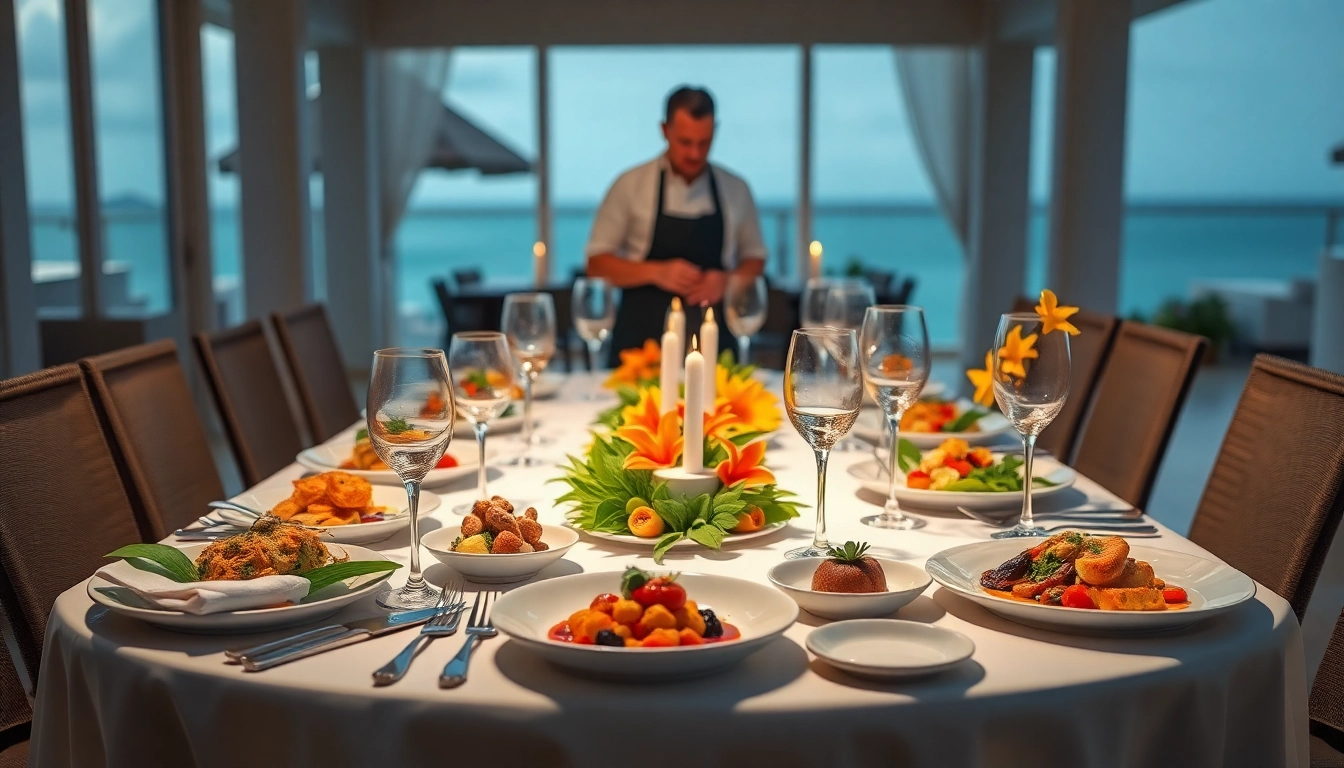 Private chef Sint Maarten presents an exquisite dining experience with a gourmet meal in a luxurious setting.
