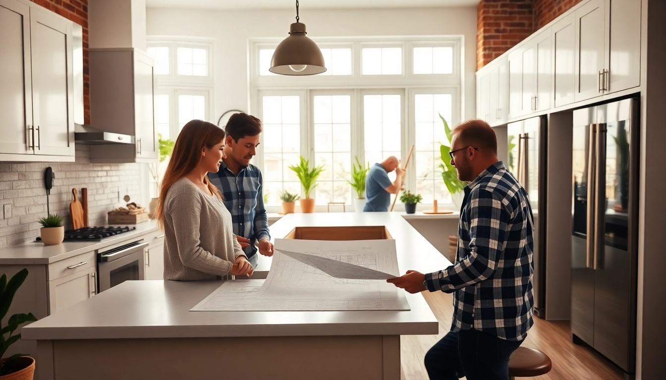 Couple discussing plans for a Home renovation in a beautifully designed interior kitchen.