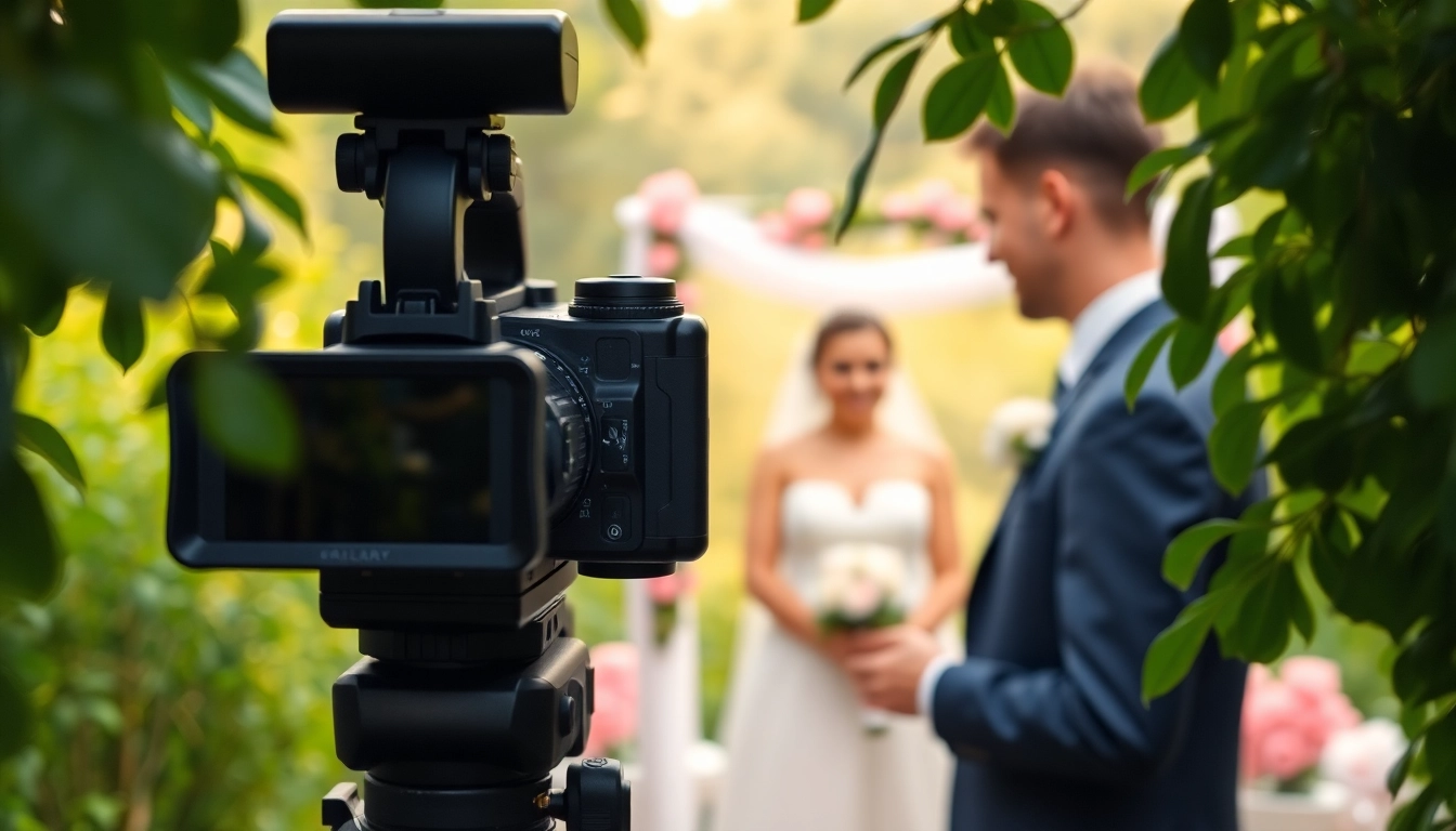 Calgary videographer capturing a lively outdoor wedding moment with vibrant background elements.