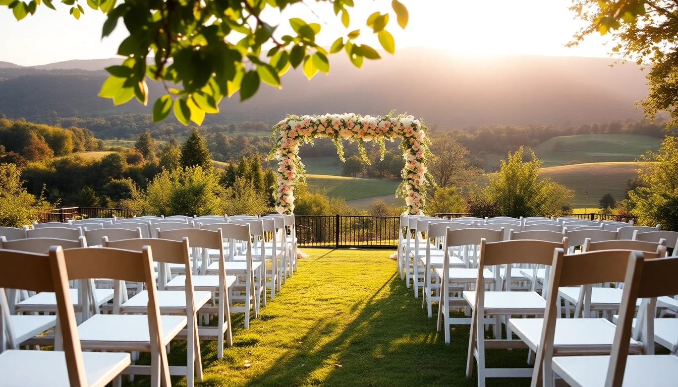Capture a picturesque Clarksburg wedding with elegant ceremony setup surrounded by nature.