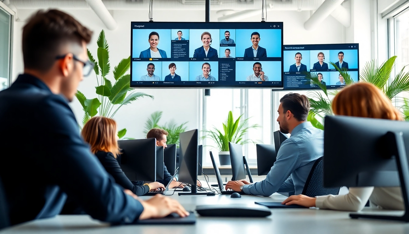 Visual representation of call center software in action, showcasing team collaboration and modern tools.