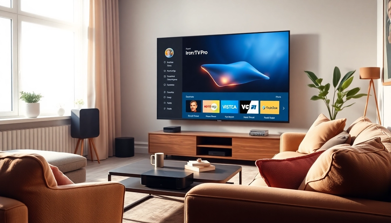 Engaging setup featuring iron tv pro streaming service on a modern TV in a cozy living room.