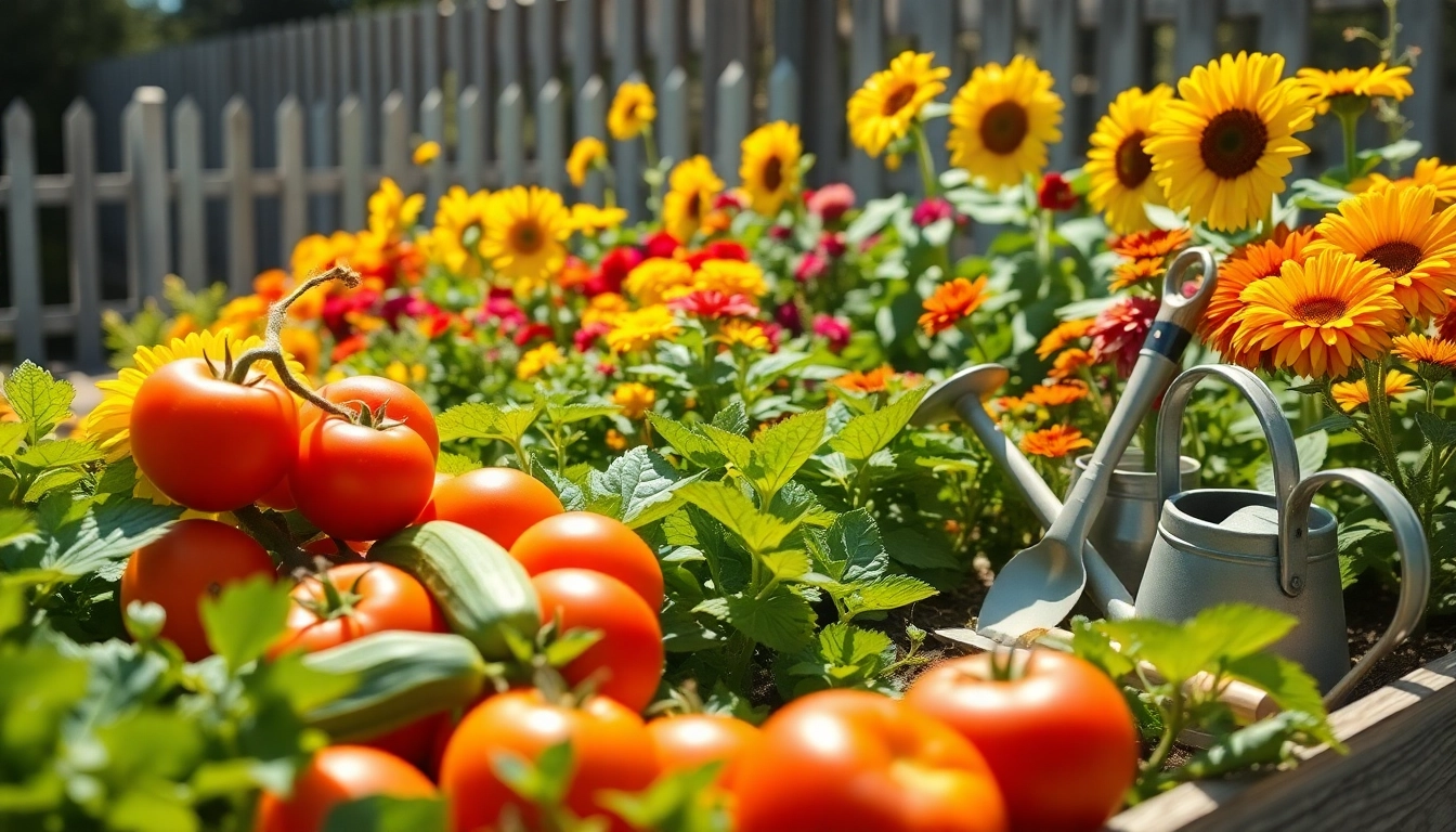 Gardening scene with vibrant plants and colorful flowers fostering creativity and joy.