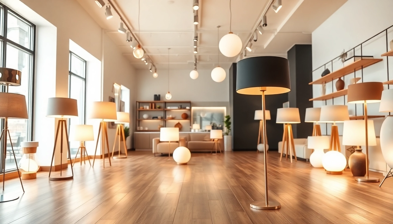 Showcase of ELC Lamps Online illuminating a modern showroom with stylish designs.