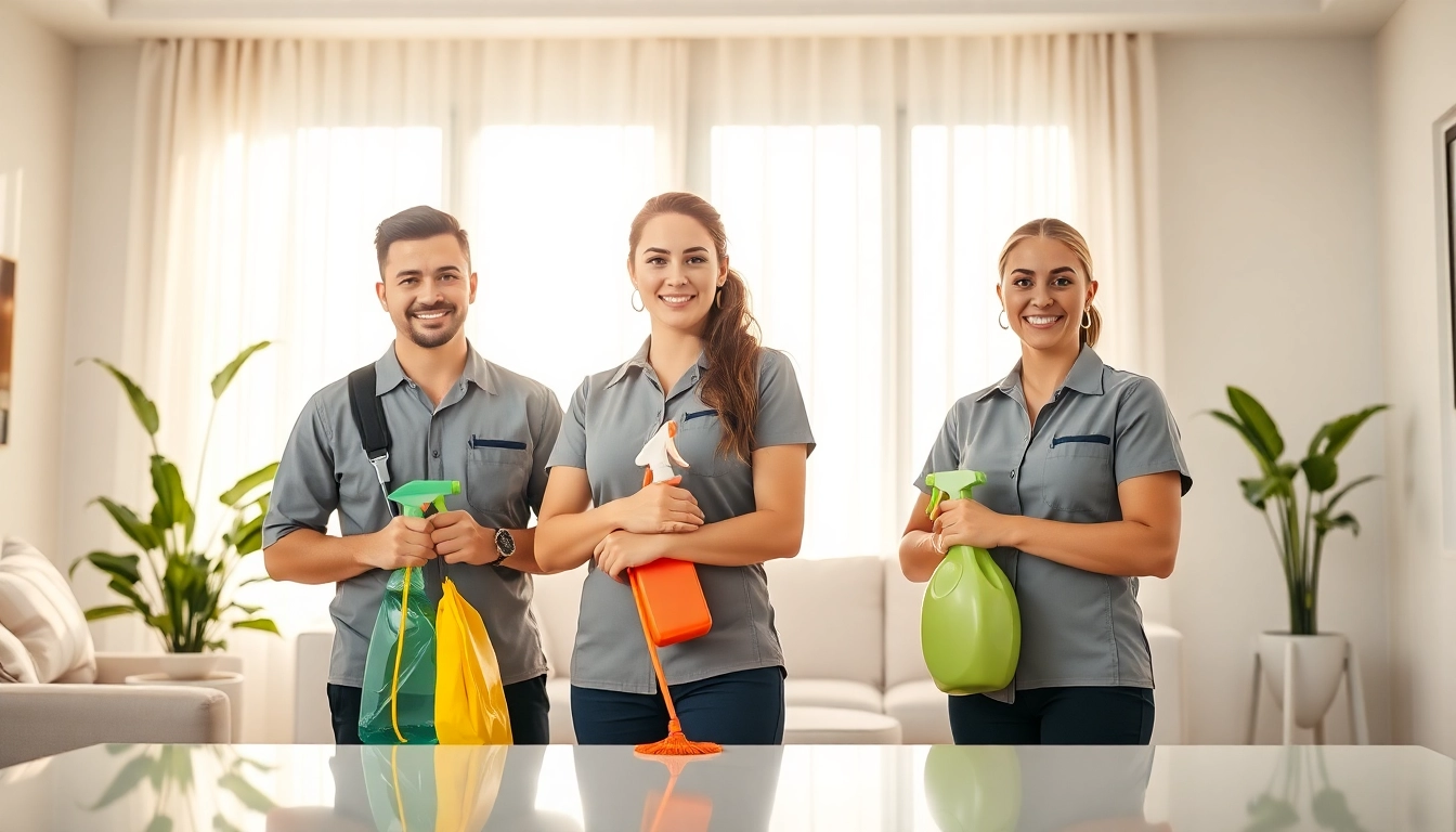 Cleaning Service professionals meticulously cleaning a modern living room with natural light.