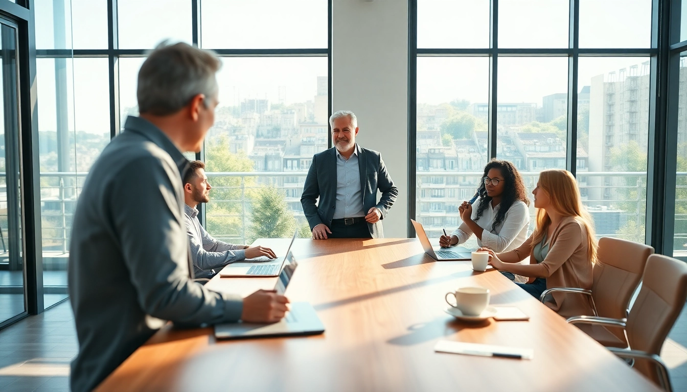 Business coach near me conducting a team workshop in a modern office environment.