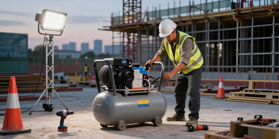 Portable air compressor enhancing power generation at a construction site
