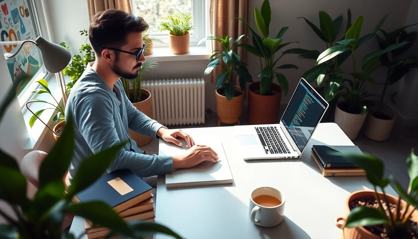 Showcasing a remote Python developer immersed in work, highlighting remote python jobs in a serene office setting.