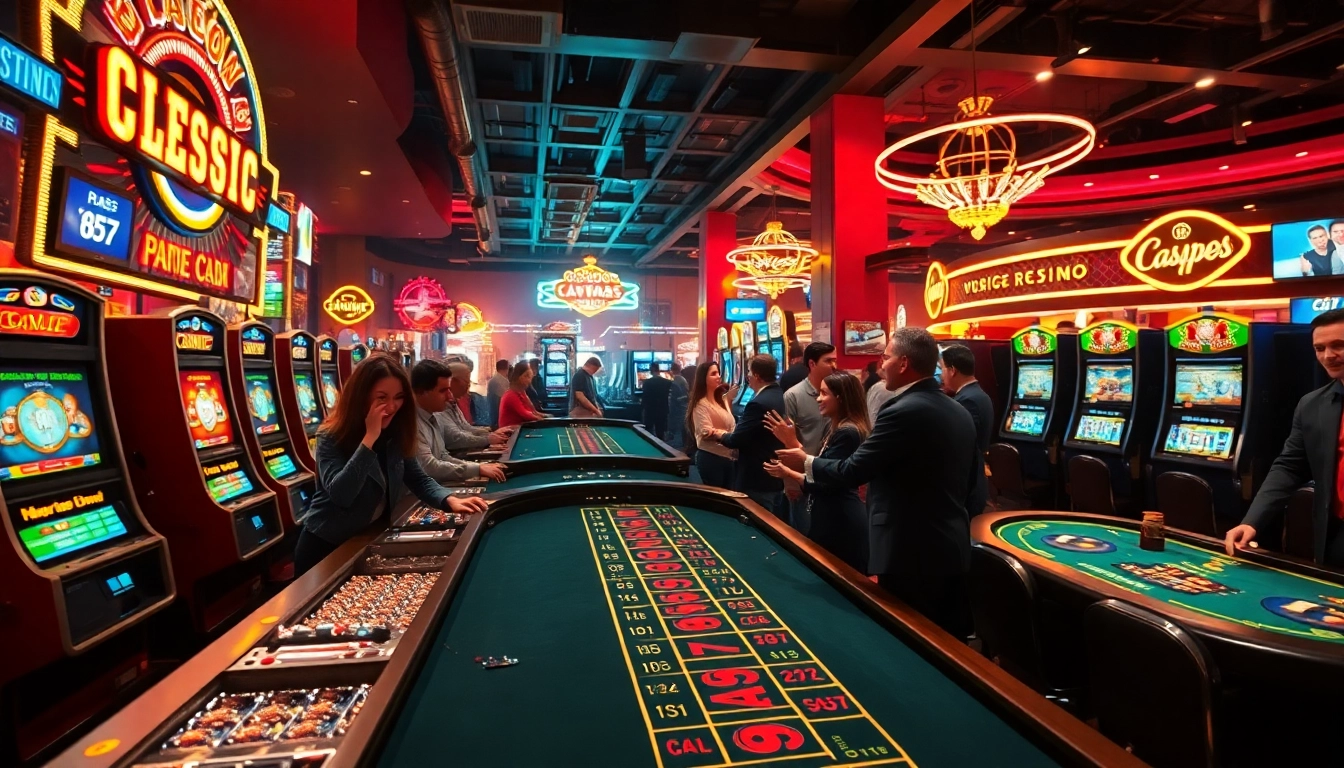 Bermain casino online di meja dadu yang ramai dengan lampu neon cerah.