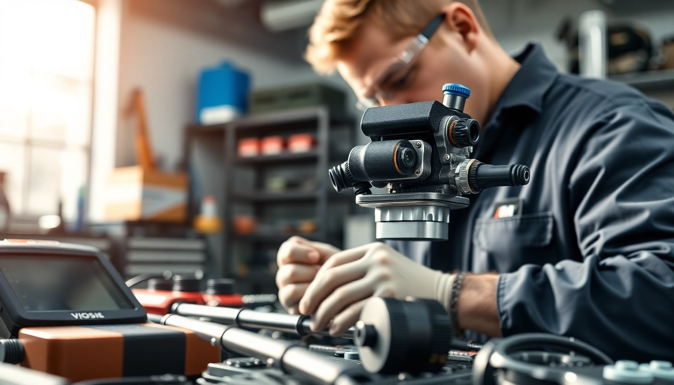 Mechanic installing the G87 M2 Port Injection Kit in a modern workspace.