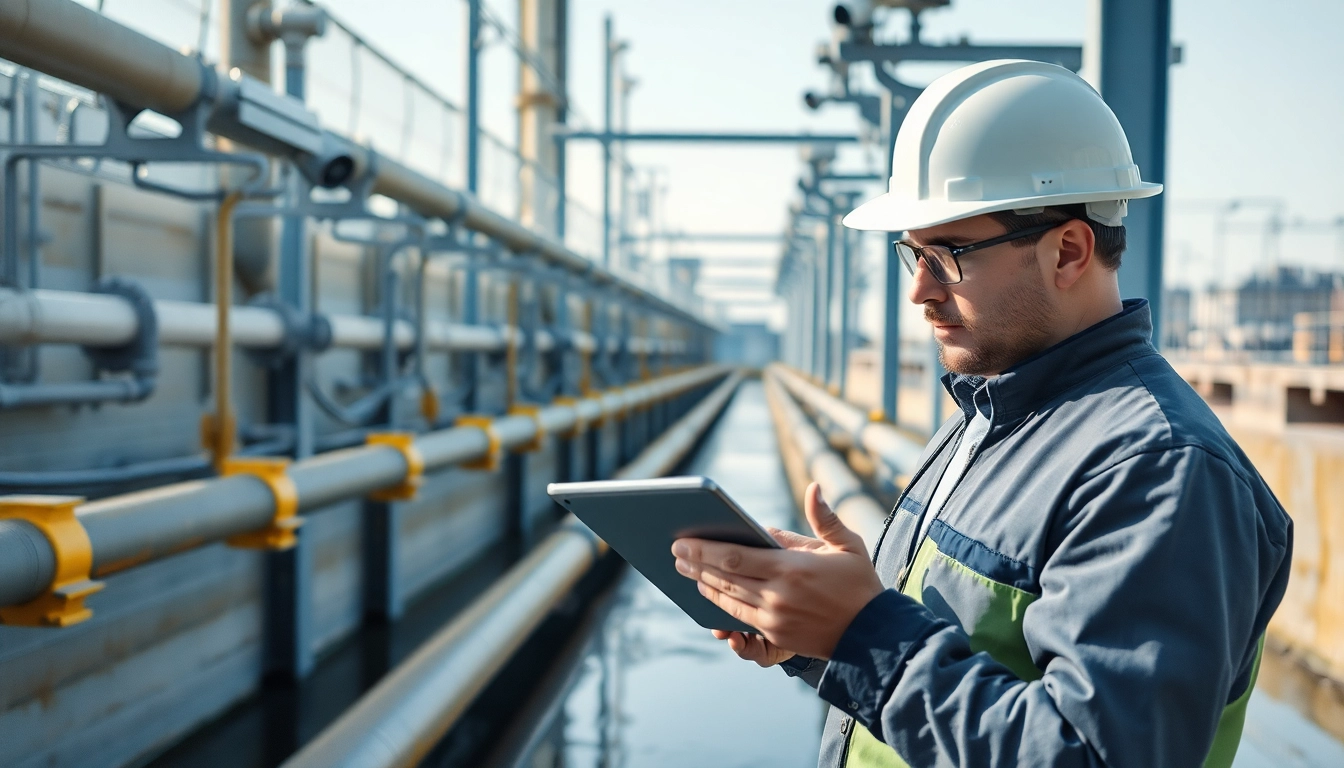Analyze condition data on https://reticmanager.com with a digital tablet in a wastewater setting.