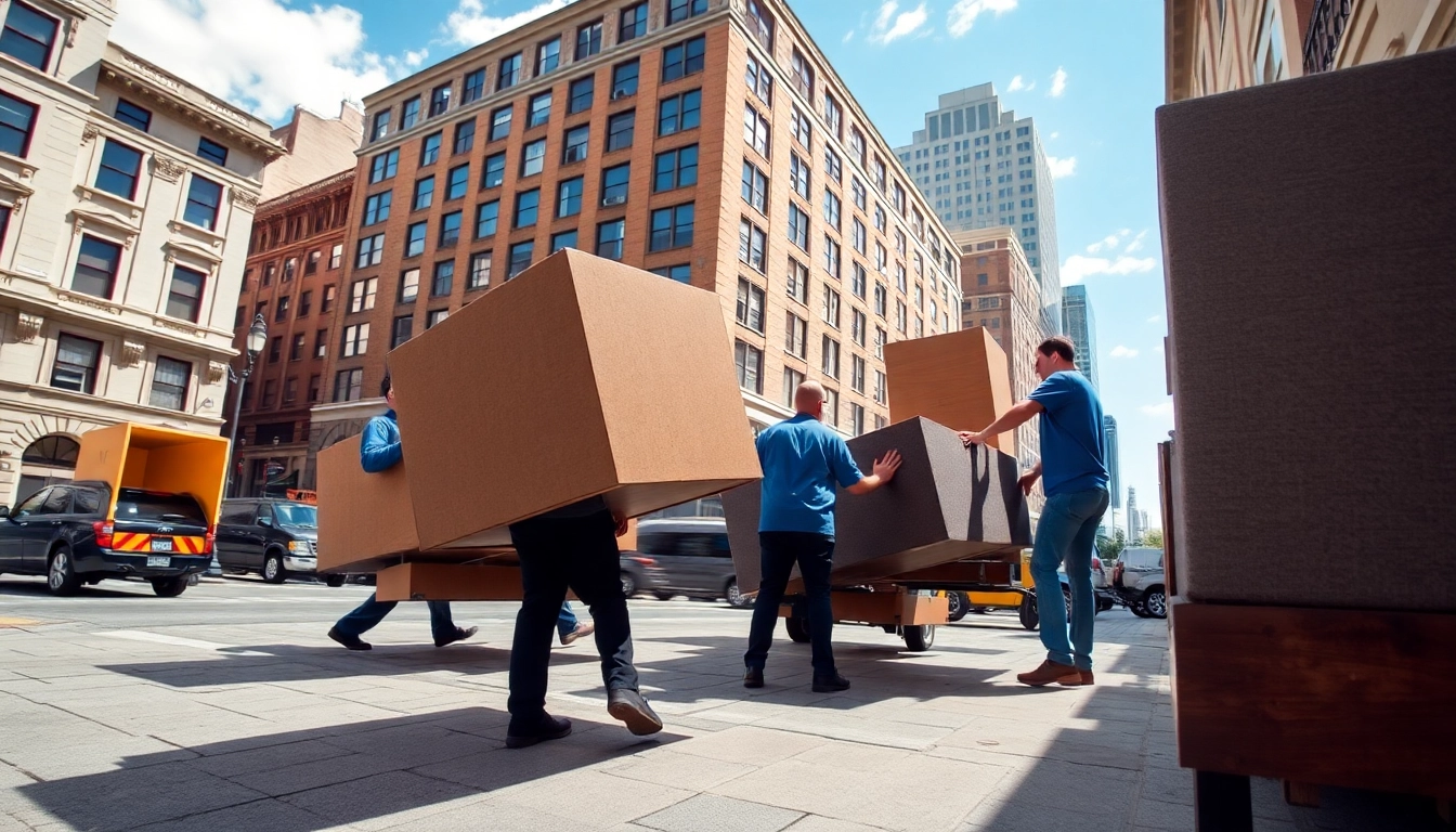 Facilitating boston local moves efficiently with professional movers on a busy street.