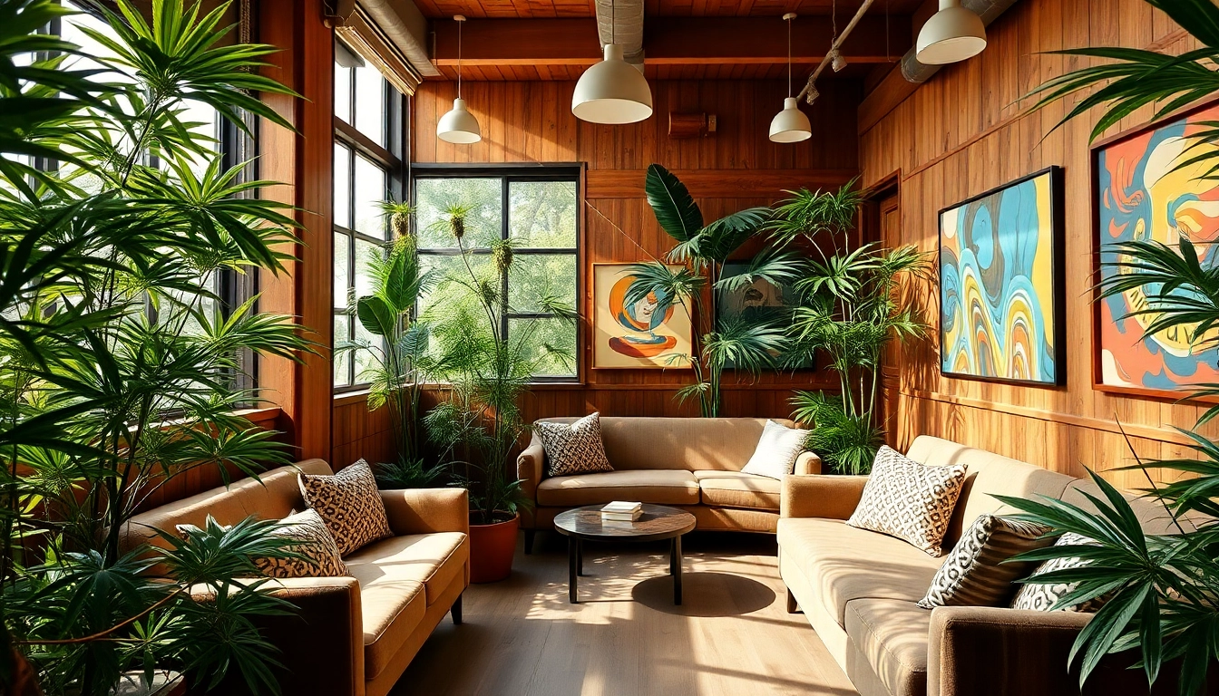 Visitez le Weed Club Madrid, un espace accueillant avec une ambiance relaxante et des plantes verdoyantes.