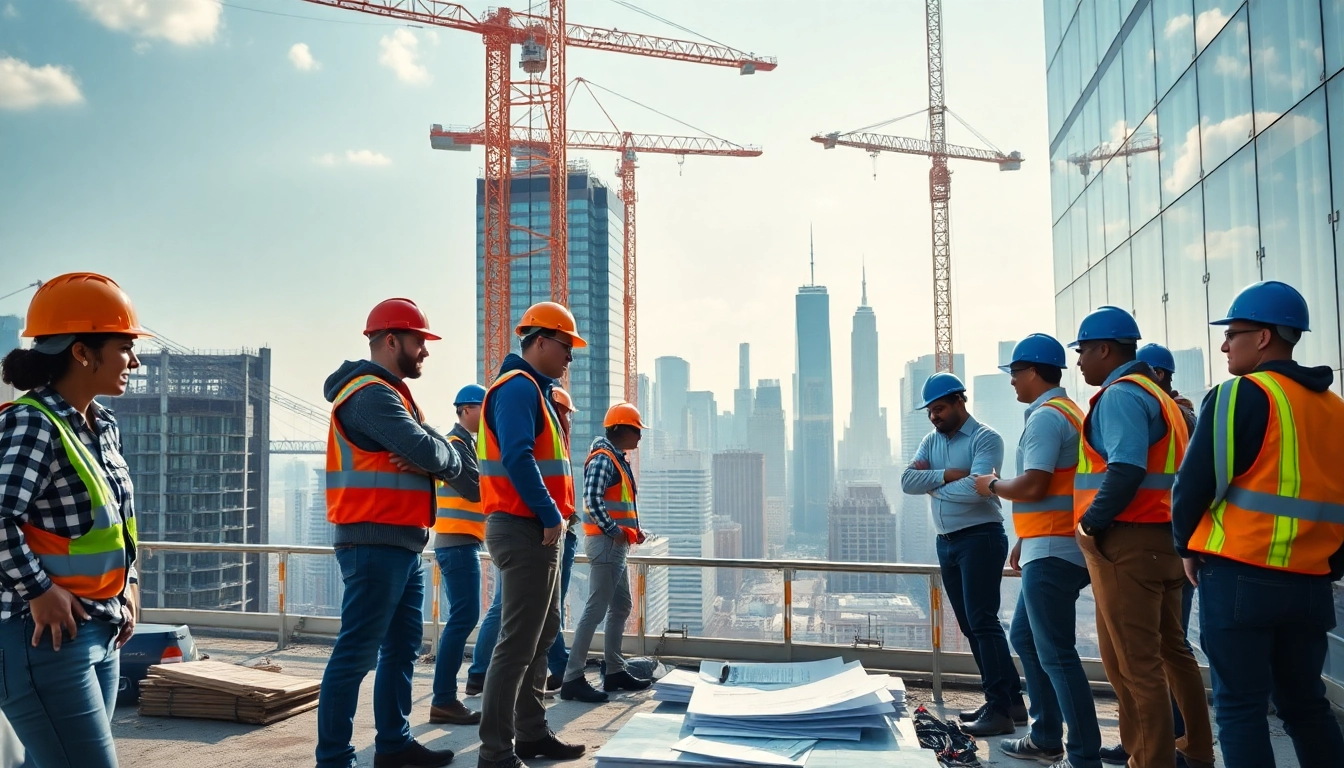 New York City Commercial General Contractor overseeing a dynamic construction site with skilled workers.