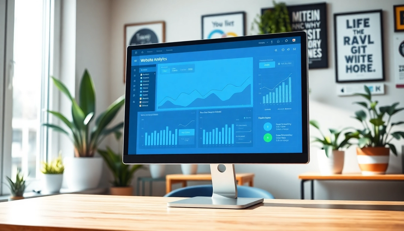 Visualize the analytics of https://www.ound-ound.com on a modern digital dashboard in a vibrant workspace.