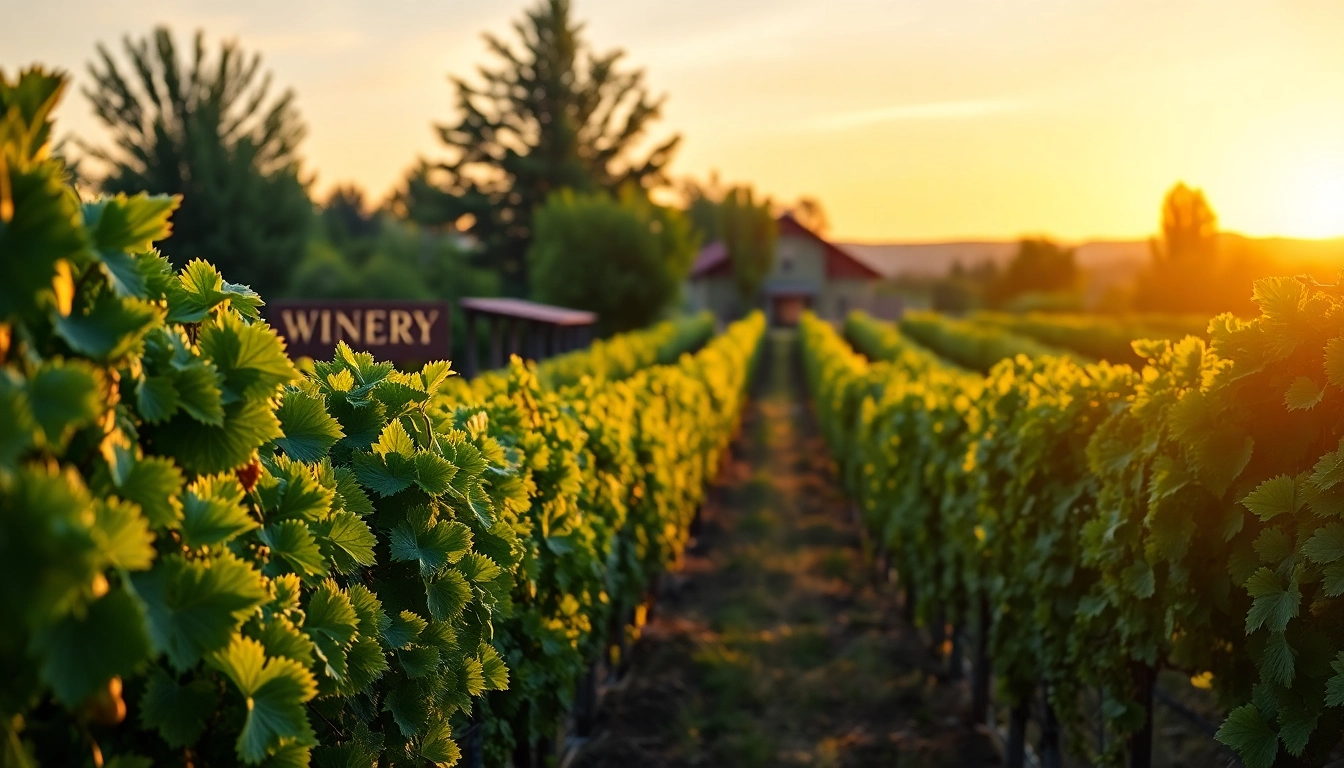 Experience the beauty of Winery Sacramento at a picturesque vineyard during sunset.