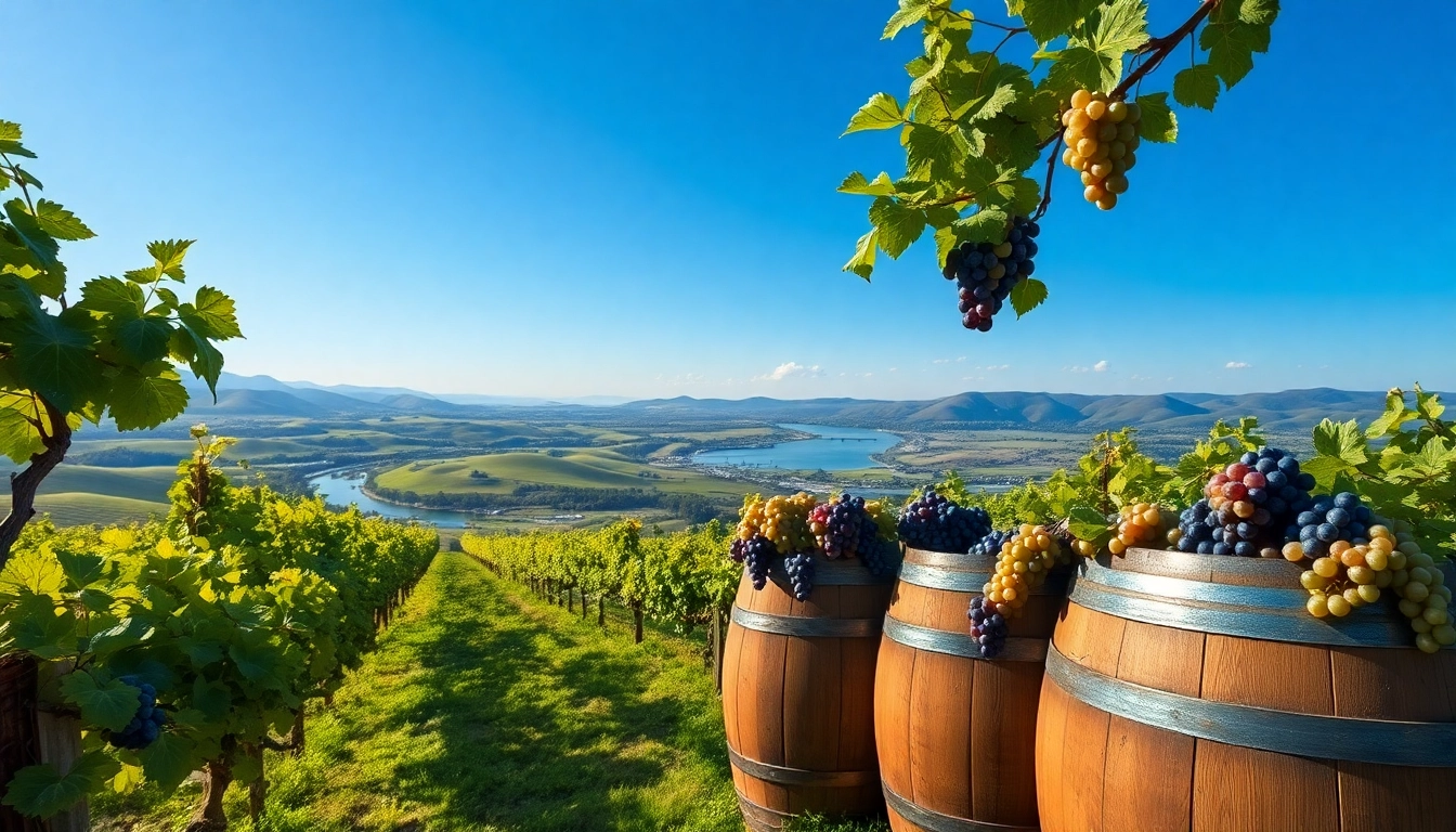 Discovering the vineyards of Carksburg CA with lush grapevines and rustic wooden barrels.