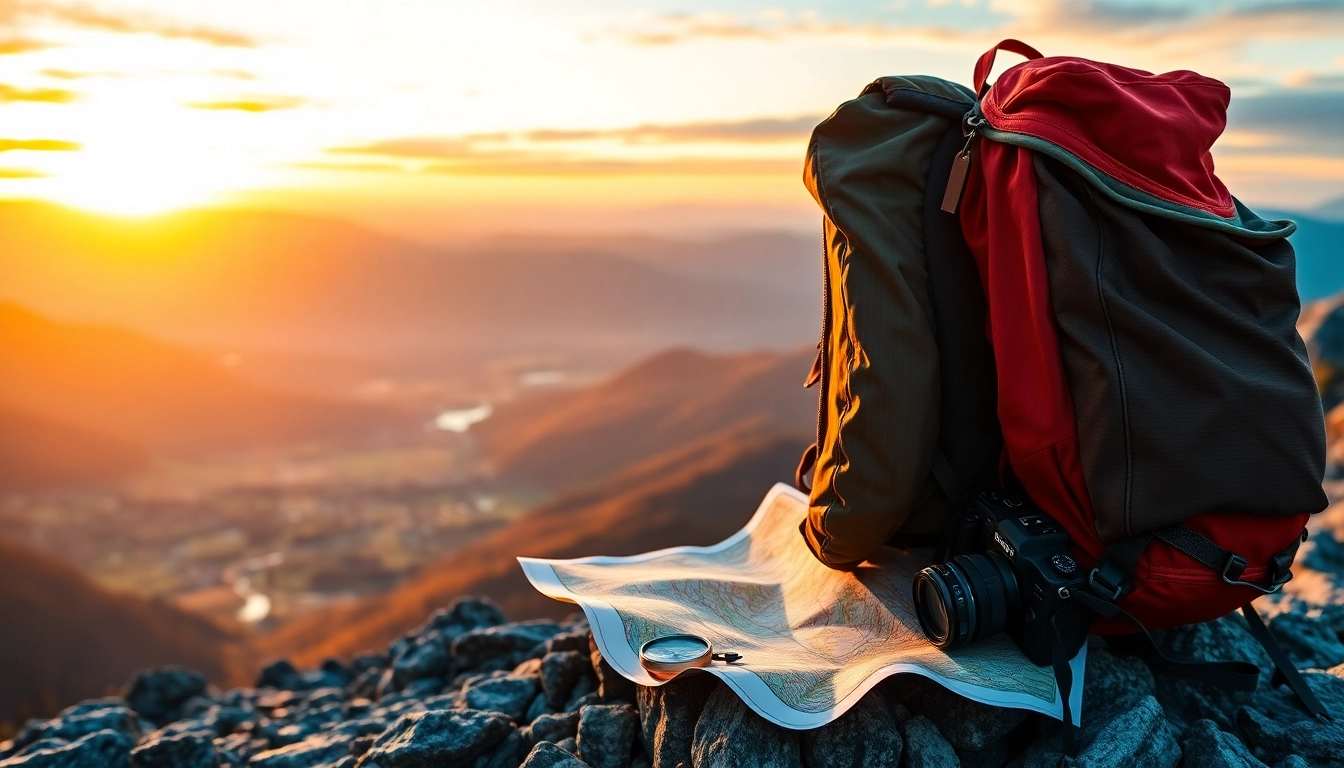 Backpacker on a summit at sunrise with https://travelvixta.com, seeking adventure in nature.