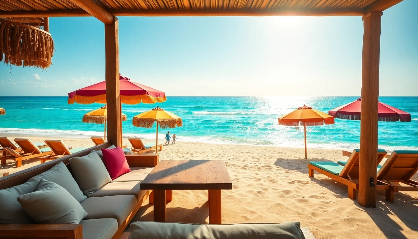 Enjoying a coastal cabana experience with vibrant beach setting and sunny atmosphere.