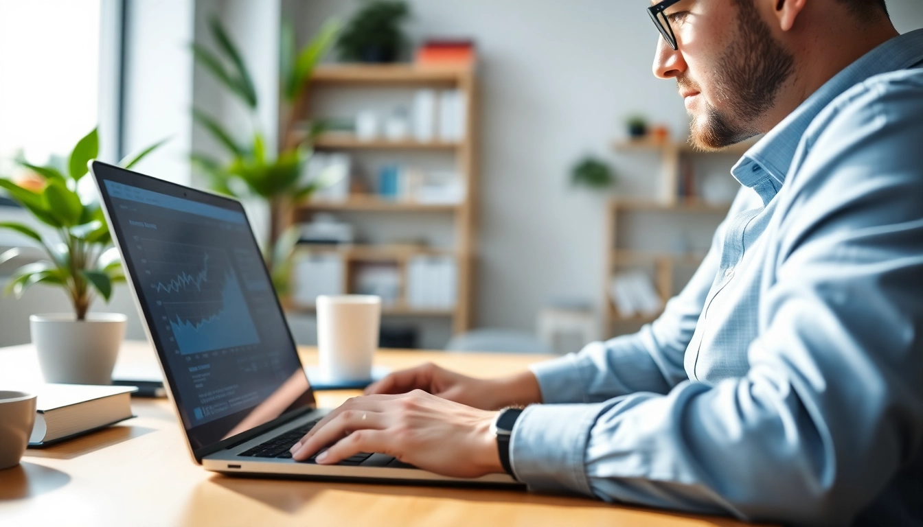 Analyze data utilizing linkedin lead scraping software on a laptop in a bright office.