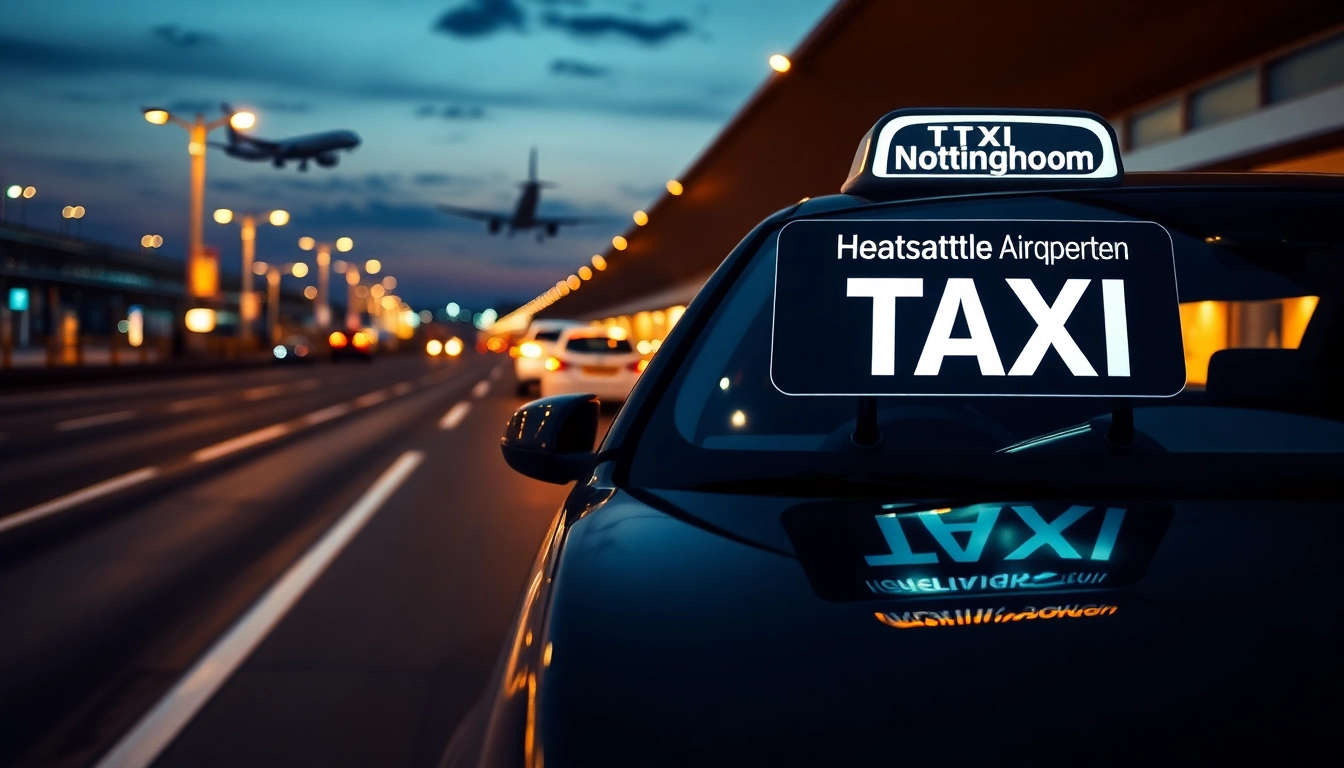 Nottingham to Heathrow Taxi service with a sleek vehicle at Heathrow Airport terminal.