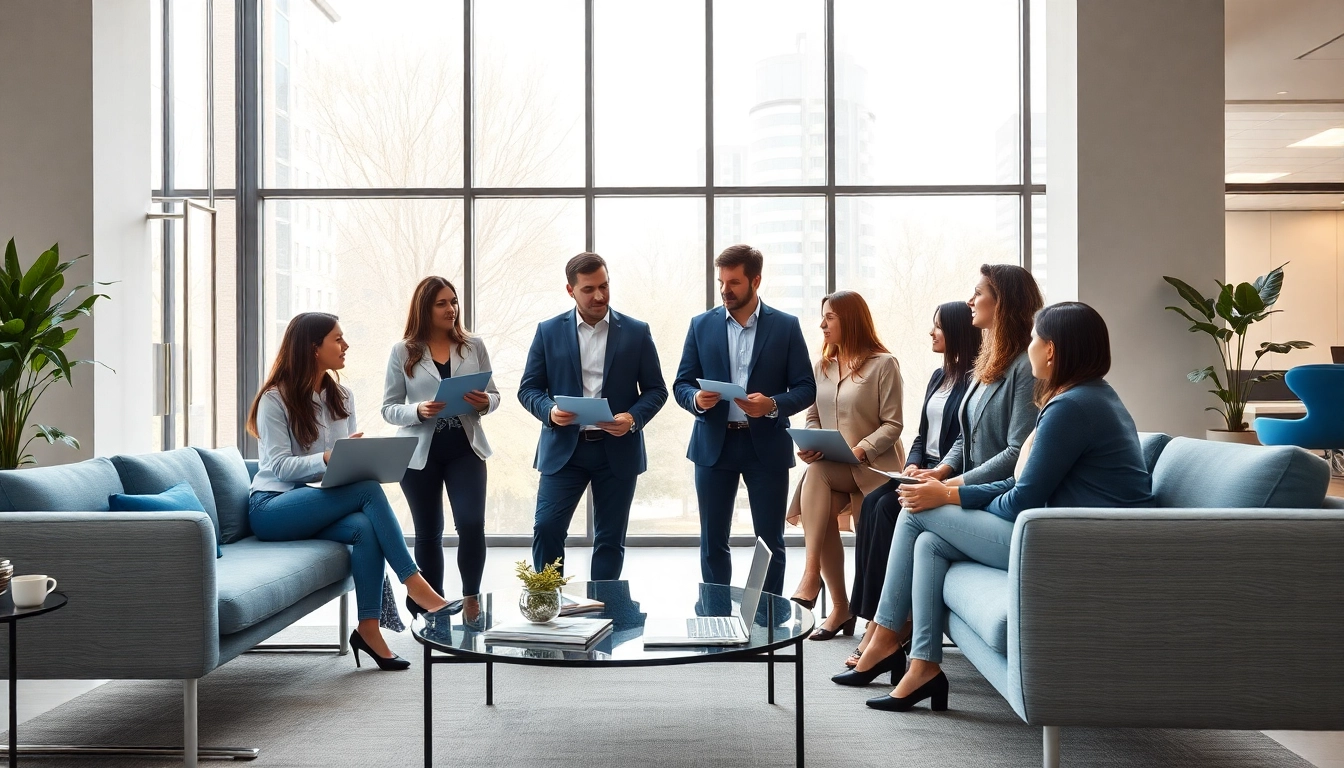 Team brainstorming in a modern office, highlighting the Full-service agency culture of collaboration.