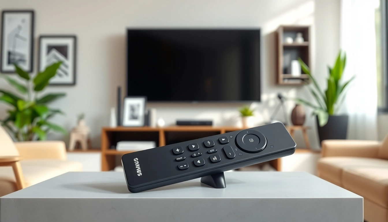 Bedienung des Samsung One Remote universal original zur Steuerung des Fernsehers im modernen Wohnraum.