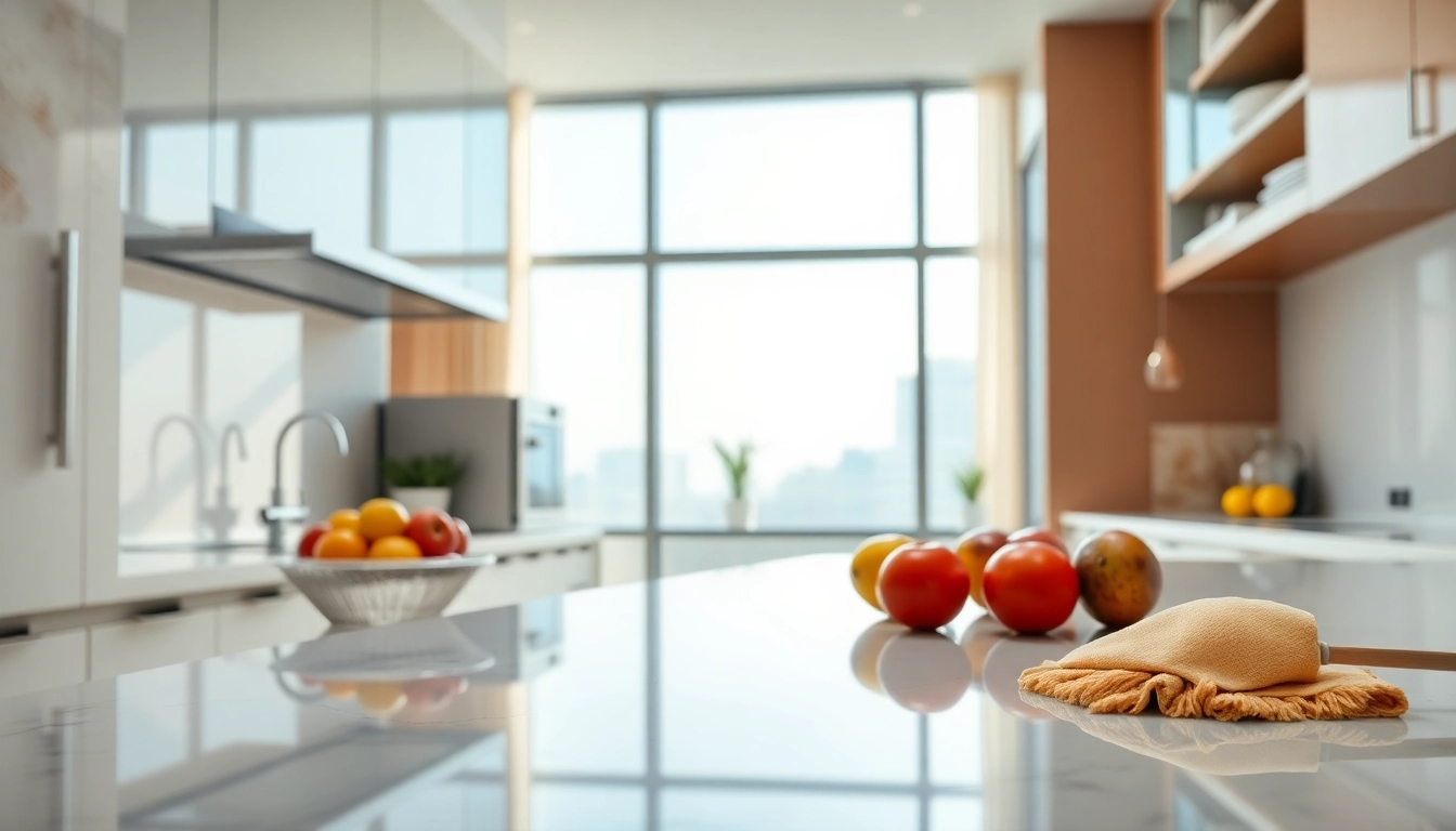 Kitchen deep cleaning Dubai showcasing a spotless kitchen with natural light and organized spaces.