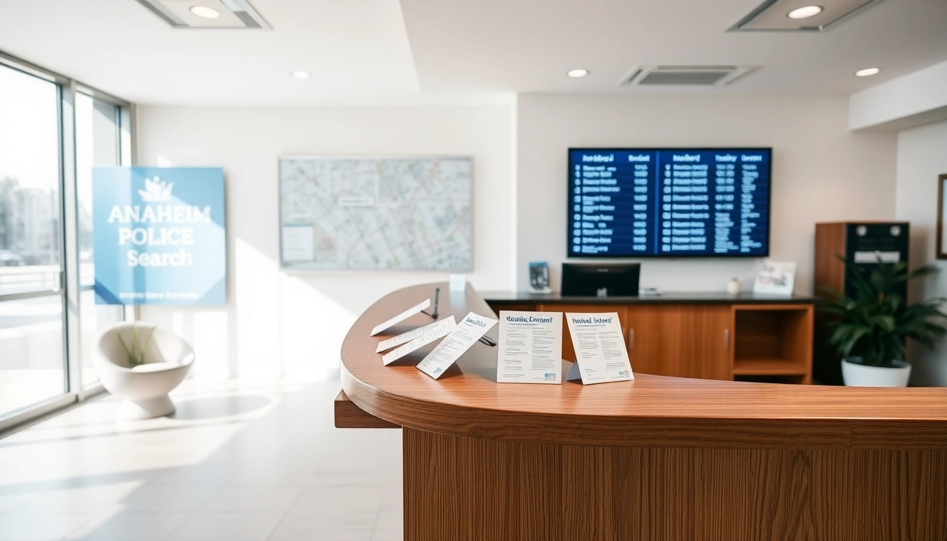 Conduct an Anaheim inmate search in a welcoming reception area with inmate information displays.